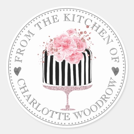 遊び心あふれるストライプの水彩画風グレイゼドケーキデザート ラウンドシール (正面)