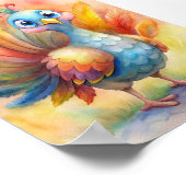 遊び心あふれるターキーの水彩画、自然のイラスト ポスター (角)