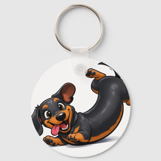 遊び心あふれるダックスフンドの子犬  キーホルダー (正面)