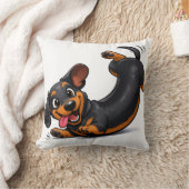 遊び心あふれるダックスフンドの子犬 クッション (ブランケット)