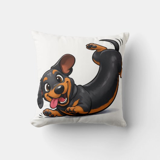 遊び心あふれるダックスフンドの子犬 クッション (正面)