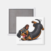 遊び心あふれるダックスフンドの子犬 マグネット (正面/裏面)