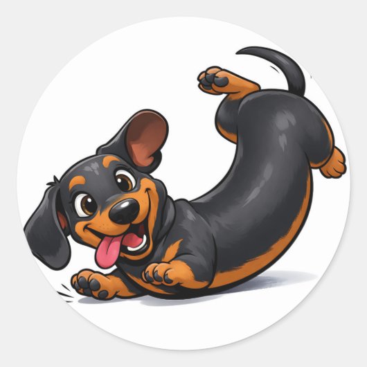 遊び心あふれるダックスフンドの子犬  ラウンドシール (正面)