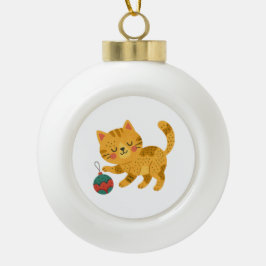 遊び心あふれるトラ猫のクリスマスオーナメント セラミックボールオーナメント