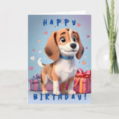 遊び心あふれるパグ ビーグル子犬とギフト 誕生日 カード (正面)