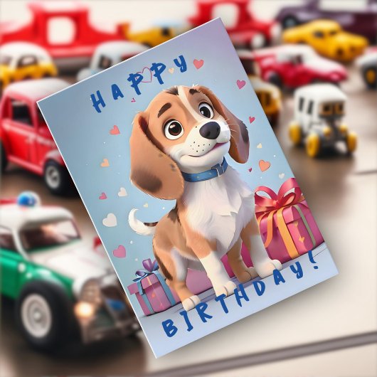 遊び心あふれるパグ ビーグル子犬とギフト 誕生日 カード