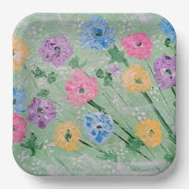 遊び心あふれるパステルカラーの花柄、9インチの角型紙皿 ペーパープレート