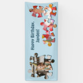 遊び心あふれるパズル風船ハッピーバースデーパーティー 横断幕 (縦)