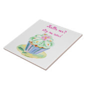 遊び心あふれるピンクとグリーンのカップケーキアート タイル (側面)