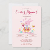遊び心あふれるピンクのうさぎの庭でのイースター・ブランチと卵の宝探し 招待状 (正面)