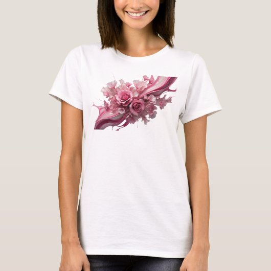 遊び心あふれるピンクの花は心の言葉 Tシャツ (正面)