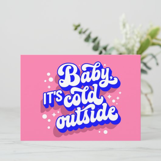 遊び心あふれるベイビー、寒いよ外は冬のデザイン カード (スタンド正面)
