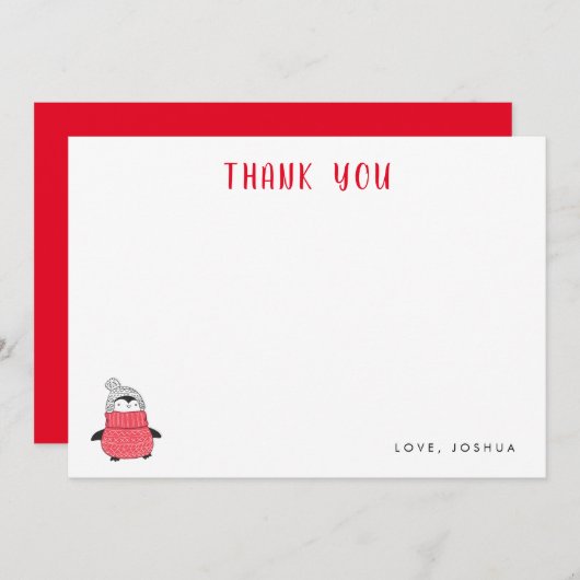 遊び心あふれるペンギンの子供たちからのホリデーサンクス ノートカード (正面/裏面)