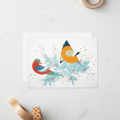 遊び心あふれるホリデー鳥 ノートカード (正面/裏面インサイチュ)