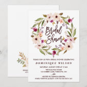 遊び心あふれるボヘミアンフラワーリースのウェディングシャワー 招待状 (正面/裏面)