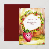 遊び心あふれるボヘミアンフルーツ ストロベリー バースデー サンキューカード (正面/裏面)