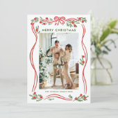 遊び心あふれるボホ 赤いクリスマス リボン 2枚の写真 シーズンカード (スタンド正面)