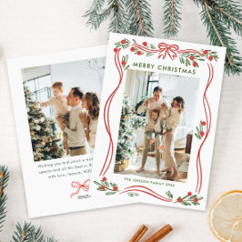 遊び心あふれるボホ 赤いクリスマス リボン 2枚の写真 シーズンカード