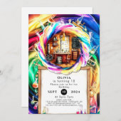 遊び心あふれるボーホーサイエンス バースデー 招待状 (正面/裏面)