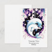 遊び心あふれるボーホー水彩イルカ誕生日 サンキューカード (正面/裏面)