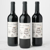 遊び心あふれるポップな手描き結婚式ワインボトルラベル ワインラベル (ボトル)