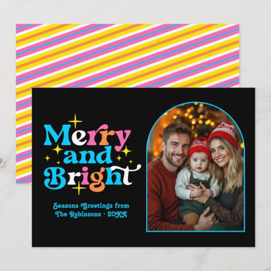 遊び心あふれるポップアートのモダンなクリスマス家族写真 シーズンカード (正面/裏面)