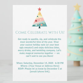遊び心あふれるモダンなクリスマスツリーのホリデーシーズン 招待状