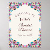 遊び心あふれるラグジュアリーアイボリー フラワールック ブライダルシャワー ポスター (正面)