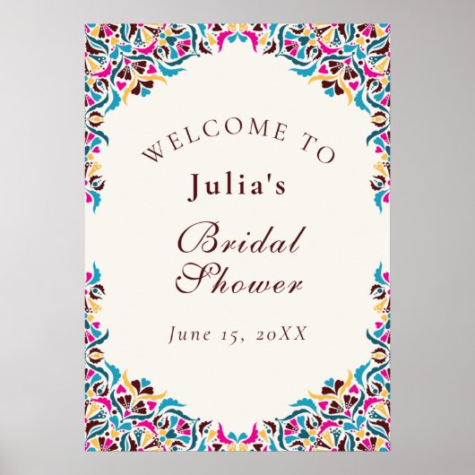 遊び心あふれるラグジュアリーアイボリー フラワールック ブライダルシャワー ポスター (正面)