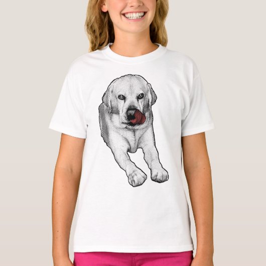 遊び心あふれるラブラドール、赤いホリデースパーク Tシャツ (正面)