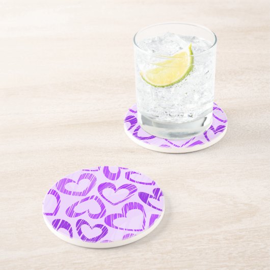 遊び心あふれるラベンダーパープル ハートスケッチ柄 コースター (側面)