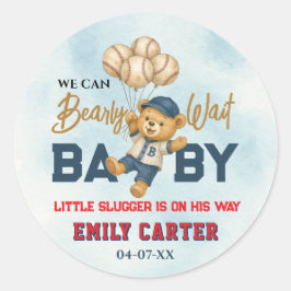 遊び心あふれるリトルスラッガー ブルーベースボール ベイビーシャワーパーティー ラウンドシール
