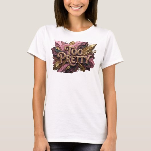遊び心あふれるレッド TOO PRETTY オリジナルTシャツ Tシャツ (正面)