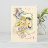 遊び心あふれるレトロな花嫁と花婿のブライダルシャワー 招待状 (スタンド正面)