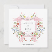 遊び心あふれるワイルドフラワー ウェディング スクエア セーブ・ザ・デート (正面)