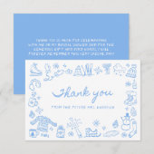 遊び心あふれる冬の手描きブライダルシャワー サンキューカード (正面/裏面)