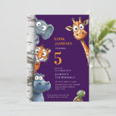遊び心あふれる動物園の動物ピンクパーティのお知らせ 招待状 (スタンド正面)
