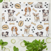 遊び心あふれる子犬のパレード キッチンタオル (折り畳み)