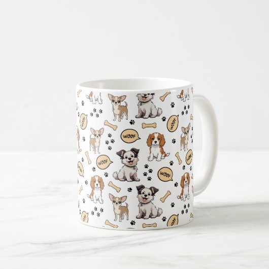 遊び心あふれる子犬のパレード コーヒーマグカップ (正面右)