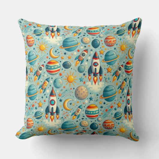 🚀🌌 遊び心あふれる宇宙冒険のインテリアギフト ✨ クッション (正面)