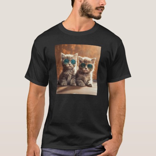 遊び心あふれる完全無欠なサングラスをかけた子猫たち 猫用 Tシャツ (正面)