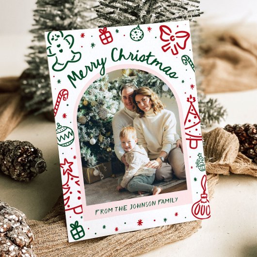 遊び心あふれる手描きのアーチの写真 メリークリスマス シーズンカード