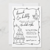 遊び心あふれる手描きのランチ　陽気なブライダルシャワー 招待状 (正面)