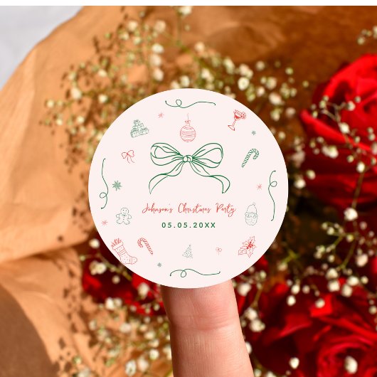 遊び心あふれる手描きの楽しいフランスのクリスマスパーティ ラウンドシール