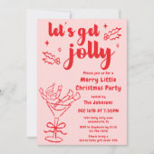 遊び心あふれる手描きの赤とピンクのクリスマスパーティ 招待状 (正面)