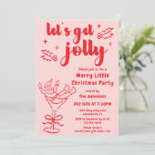 遊び心あふれる手描きの赤とピンクのクリスマスパーティ 招待状 (スタンド正面)