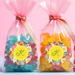 遊び心あふれる春の花園　お誕生日モノグラム ラウンドシール