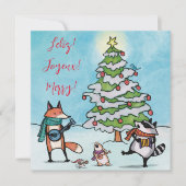 遊び心あふれる森のクリスマス ホリデー グリーティング カード (正面)