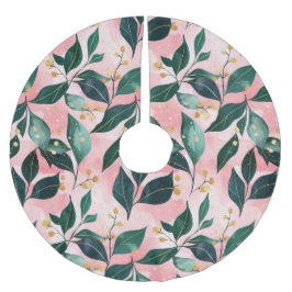 遊び心あふれる植物のウィンターホリデーパターン ブラッシュドポリエステルツリースカート