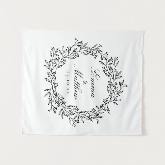 遊び心あふれる植物の花輪のウェディングフロアデカール タペストリー (正面(横))